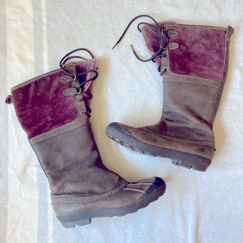 UGG Belcloud Duckboots Suede‎ Leather Sheepskin Purple Plum Waterproof US 9